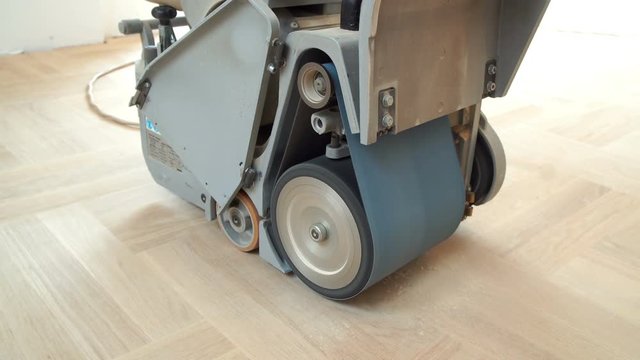 Grinding machine for sanding wooden floor, parquet, on standby, power ON/OFF