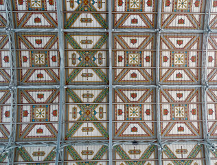 Decorative old ceiling of Exhibition Hall in Prague, Czech Republic
