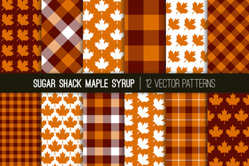 
Sugar Shack Maple Syrup Tartan Plaid Vector Patterns. Brown Orange Check Plaid and Maple Leaf Prints. Breakfast Restaurant Menu Background. Repeating Pattern Tile Swatches Included. - 198370594