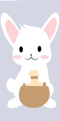 Conejito blanco con canasta y fondo