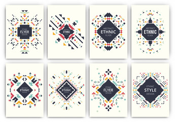 Set of geometric abstract colorful flyers - ethnic style brochure templates - collection of design elements - modern background templates - 198371123