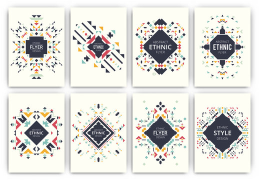 Set of geometric abstract colorful flyers - ethnic style brochure templates - collection of design elements - modern background templates