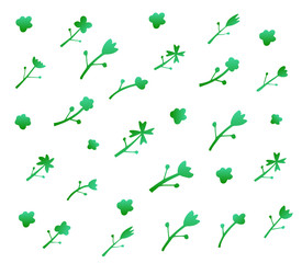 Flower pattern black on white. Hand drawn brush illustration. Spring