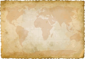 world map on old sheet of paper