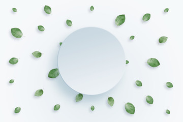 Spring background, green leaves frame on a light background. Floral background. flat lay, top view, copy space, Mixed media. Valentine's Day, March 8