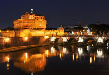 Fototapeta na wymiar Castle of the Holy Angel (Castel Sant'Angelo) at night, Rome, Italy