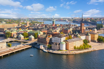 Fototapeta na wymiar Stockholm old town (Gamla Stan) panorama from City Hall top, Sweden