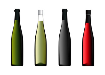 Wine Bottle Set In Red Green White Color Vector