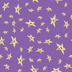 Purple and yellow doodle stars seamless pattern