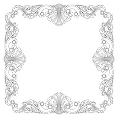 Vintage border frame engraving with retro ornament pattern in antique baroque style decorative design. Vector
