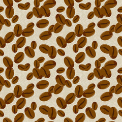Seamless texture. realistic coffee grains on a light background. Menu. Coffee background. Advertising. Packaging. Cover. Vector illustration. Eps 10.