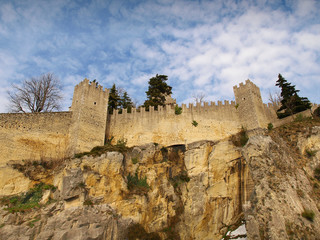 Fortification wall on the edge of the mountain in San Marino