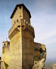 Fototapeta na wymiar Fortress and tower of Guaita La Rocca in San Marino