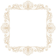 Golden vintage border frame engraving with retro ornament pattern in antique baroque style decorative design. Vector