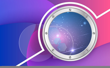 Spaceship porthole on multicolored background