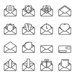 Set of envelope icons for letters with abstract figures enclosed in them. Simple editable outline on a white background. Isolated vector