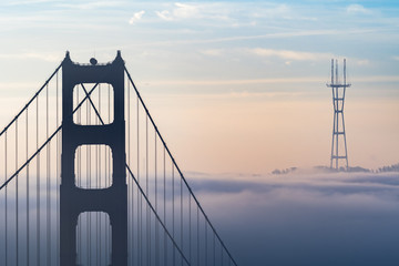 foggy San Francisco morning at golden gate bridge