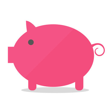 Pink cartoon pig in flat style isolated on white background