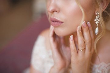Closeup portrait of a beautiful young bride