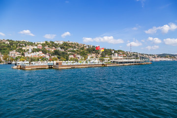 Naklejka na ściany i meble Istanbul, Turkey. Restaurant on the island of Galatasaray in the Strait of Bosporus