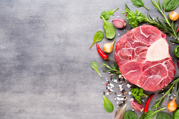 Raw fresh meat Ribeye Steak with spice.