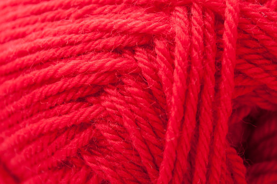 closeup of Ball of red wool yarn texture