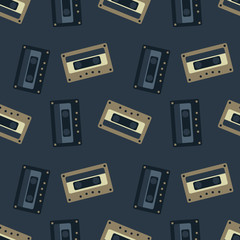 Cassette tapes floating seamless pattern. Authentic design for digital and print media.