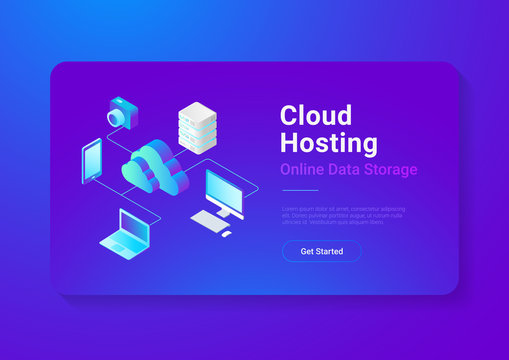 Isometric Flat Cloud computing Network vector Online Storage