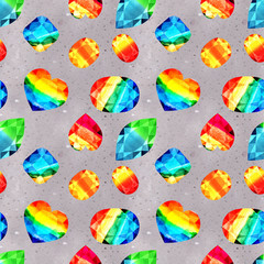 Watercolor pattern with rainbow gems