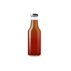 Tomato sauce in a glass bottle isolated on white background. Ketchup realistic vector illustration