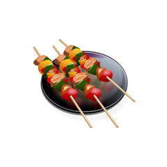 Shish kebab on a plate isolated on white background. Shashlik realistic vector illustration