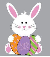 Happy Easter Bunny with Eggs