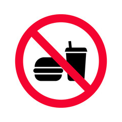 No eating or drinking allowed sign. Red prohibition no food or drinks sign. Do not eat sign