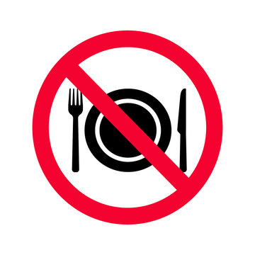 No eating allowed sign. Red prohibition no food sign. Do not eat sign