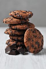 oatmeal cookies with chocolate on a white background