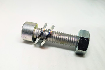 Group of bolt and nut on white background
