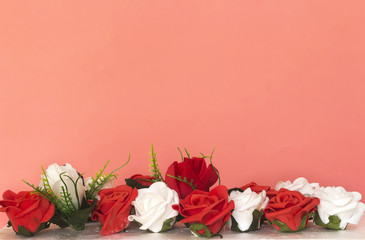 beautiful white and red flowers with copy space for valentine's day