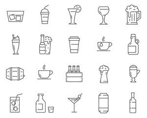 Set of Beverages and Drinks line vector icons. Outline style