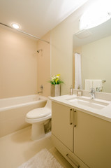 Naklejka na ściany i meble Interior design of a beautiful bathroom in a house hotel.