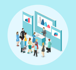 Isometric flat 3D exhibition or promotion stand. Trade show booth