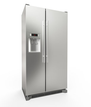 Modern Stainless Steel Refrigerator isolated on white background - 3D Rendering