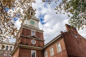Independence hall yard view in fall, Philadelphia, USA