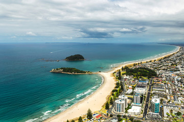 View of the beautiful beach in Mount Maunganui, New Zealand