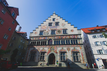 Obraz premium Streets of Lindau, is a town and an island on the eastern german side of Lake Constance, Bodensee, Bavaria, Germany