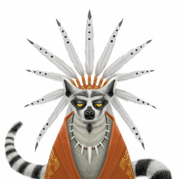 Funny serious Indian chief lemur