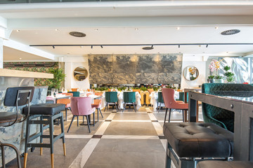 Interior of a new luxury restaurant in the morning