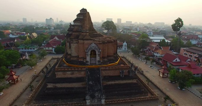 aerial view Wat Chedi Luang Chiang Mai most important temples is the Wat Chedi Luang located in the ancient walled part of the city.
