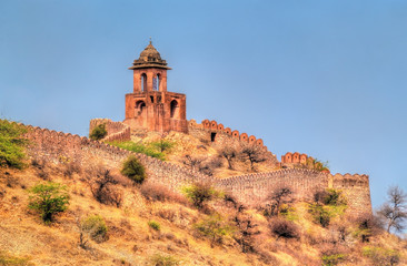 Fototapeta na wymiar Defensive walls around Amer town - Jaipur, India
