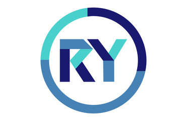 RY Global Blue Ribbon letter Logo - obrazy, fototapety, plakaty