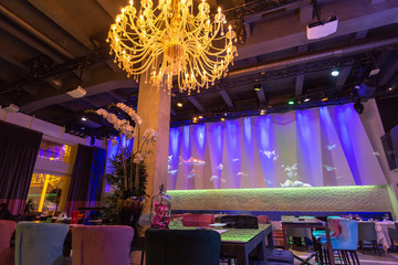 Interior of a new luxury restaurant in the evening